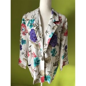 Long Sleeve Collar Buttoned Floral Blazer Sz L